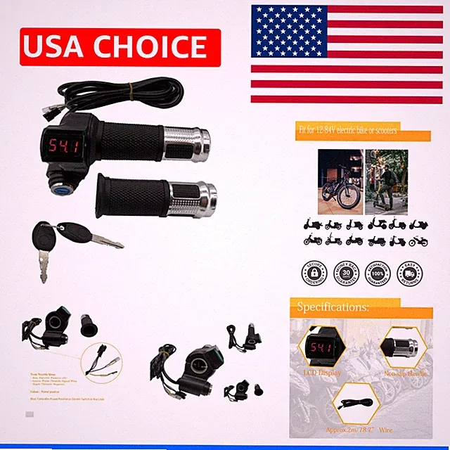 1 Pair EBike Throttle Grip, Universal Electric Bicycle Scooter Twist Handleba...
