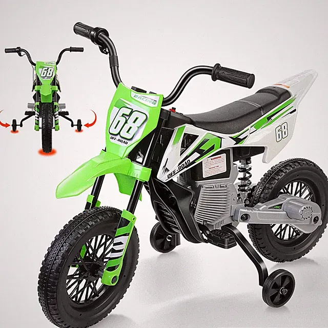 12V Kids Electric Dirt Bike w/ Training Wheels Twist Grip Throttle Ride on Toy