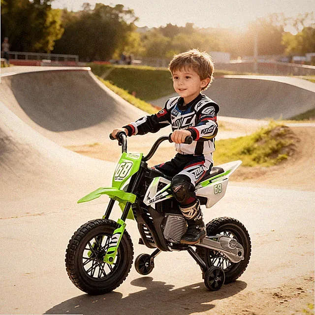 12V Kids Motorcycle W/ Twist Grip Throttle, Rear Suspension, Green