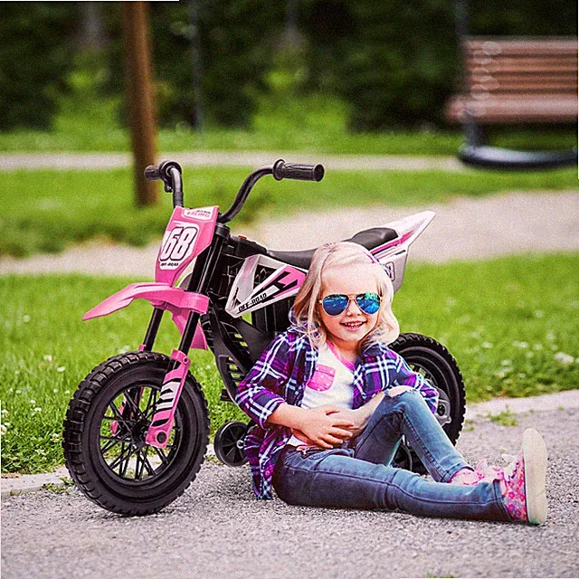 12V Kids Motorcycle W/ Twist Grip Throttle, Rear Suspension, Pink