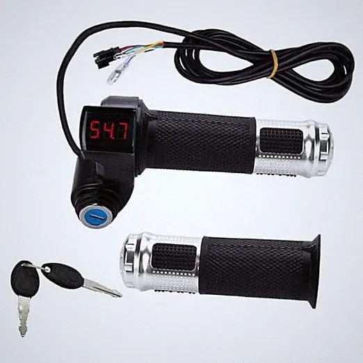 1Pair EBike Throttle Grip with Key, Electric Bicycle Full Twist Handlebar with