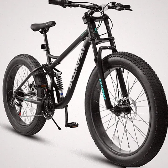 26" Fat Tire Mountain Bike, Full Suspension 21-Speed Drivetrain, Disc Brake