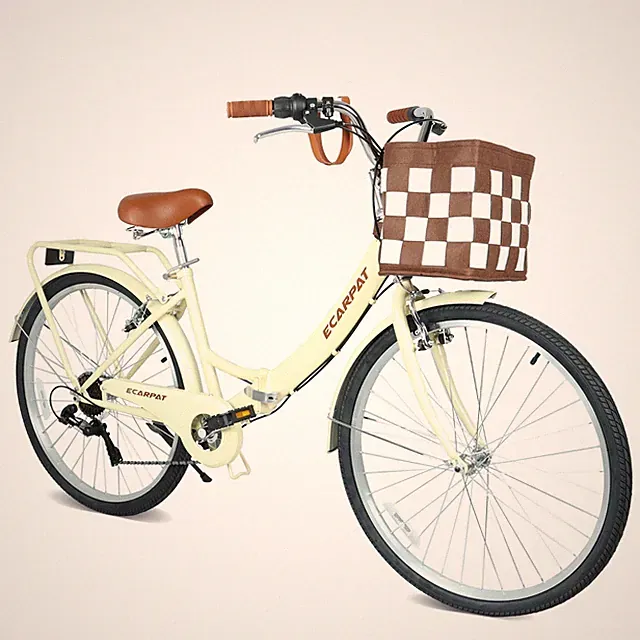 26" Folding City Commuter Bike 7-Speed V-Brake Bicycle with Basket & Cup Holder