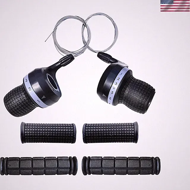 All-in-One Bicycle Twist Grip Shifters and Handlebar Grips - Black & Durable