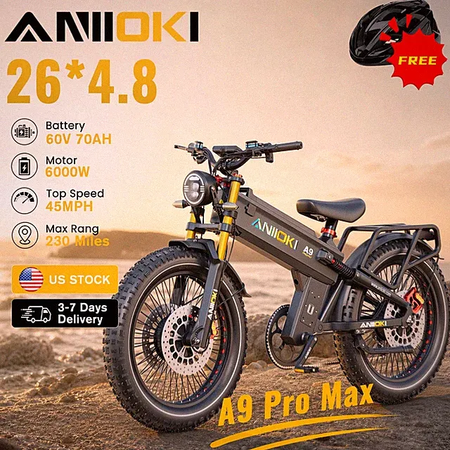ANIIOKI 26" Fat Tire E-Bike 6000W AWD 45MPH 70Ah All Terrain Mountain Ebike