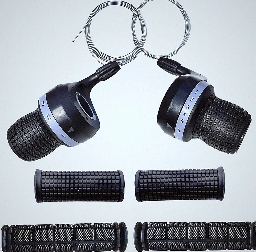 Bicycle Twist Grip Gear Shifters 3x7 Speed & Non-Slip Handlebar Grips 1 Pair Set