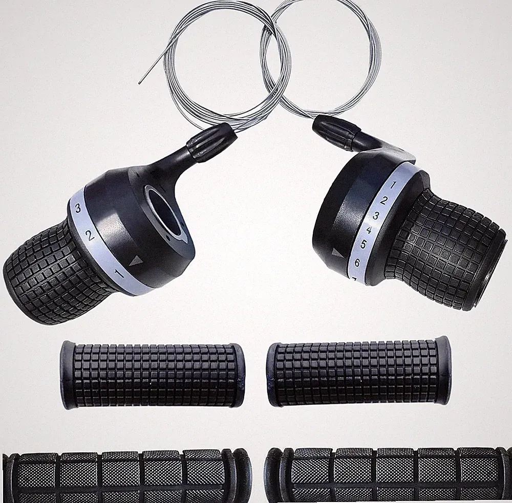 Bicycle Twist Grip Shifters 3x7 Speed with Non Slip Handlebar Grips Set NEW