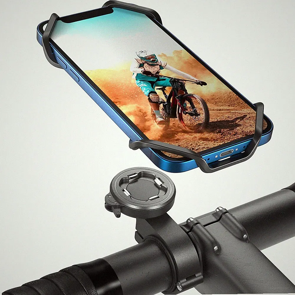 Bike Handlebar Phone Mount with Shockproof Silicone Grip – Quick-Lock Aluminu...