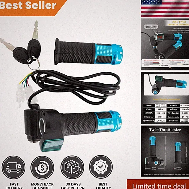 Durable Electric Bike Accelerator with Ergonomic Twist Grip and Voltage Monitor