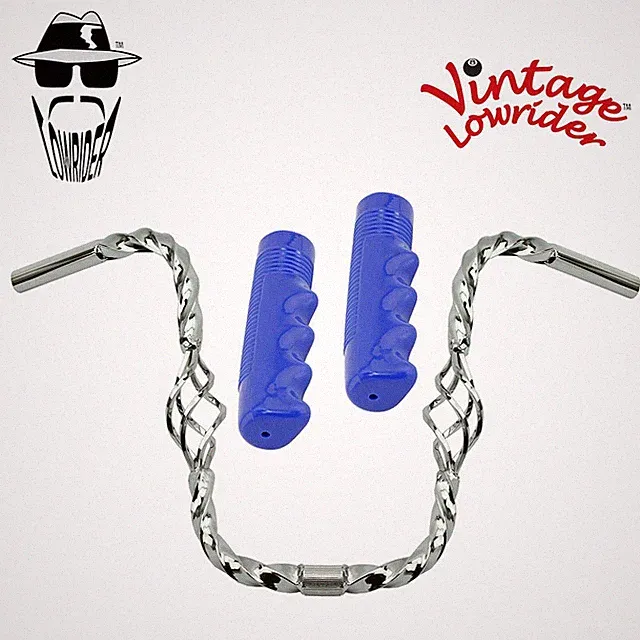 Lowrider Cage Twisted 13" 25.4 Handlebar Chrome 120 Grips Solid/Blue