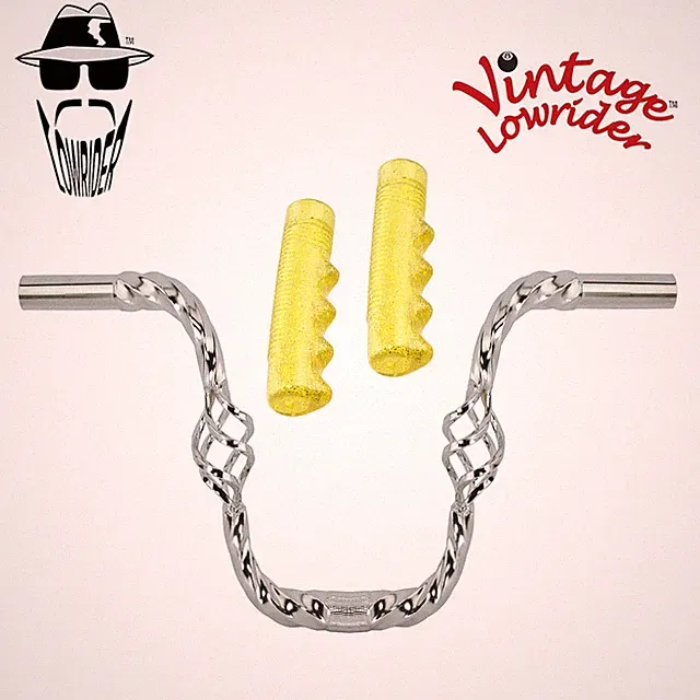 Lowrider Cage Twisted 9" 25.4 Handlebar Chrome 120 Grips Sparkle/Yellow