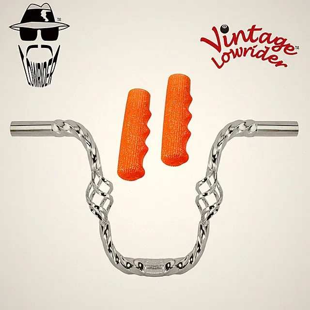 Lowrider Cage Twisted 9" 25.4 Handlebar Chrome 212 120 Grips Sparkle/Orange