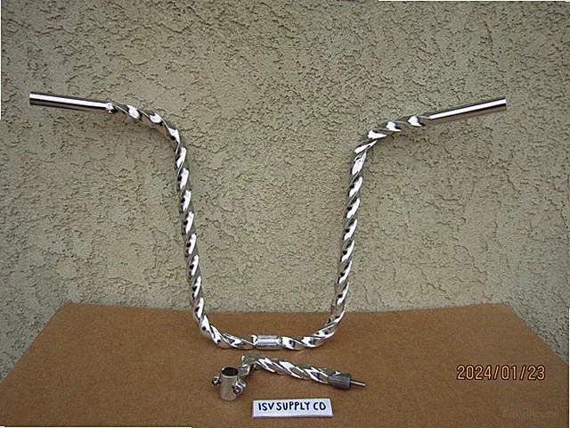 NEW CHROME LOWRIDER BICYCLE SQUARE TWISTED HANDLEBAR & ALL TWISTED GOOSENECK