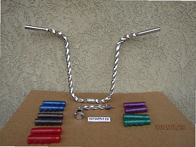NEW CHROME LOWRIDER BICYCLE SQUARE TWISTED HANDLEBAR, ALL TWISTED STEM & GRIPS.