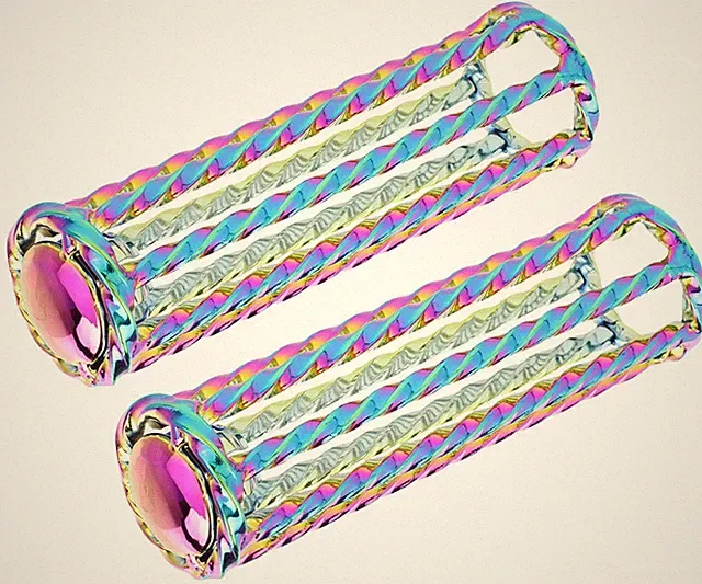 OG Lowrider Classic Bike Square Twisted Grips Oil Slick Neon Chrome