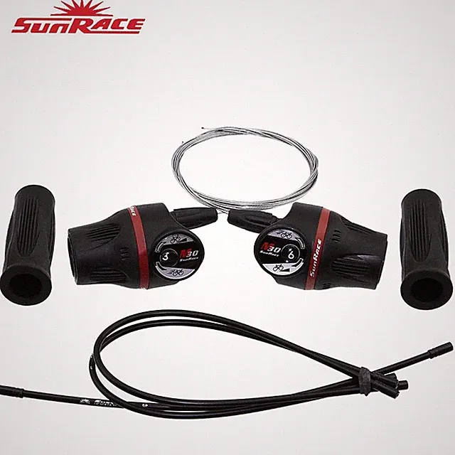 SunRace TSM-37 3x6 Speed Twist Grip Shifter Set – Black MTB Gear Levers w/Cables