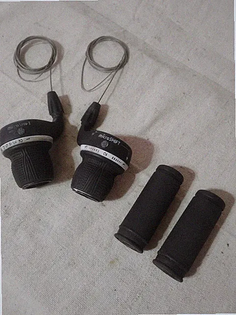 Used Micro Shift 3x7 21 Speed Grip Shifter Set With Cables And Hand Grips Black